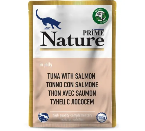 Prime Nature Паучи Тунец с лососем в желе для кошек, 100 г