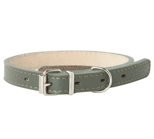 Mr.Kranch Ошейник кожаный прямой, оливковый, 48-60 см