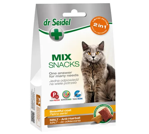 Dr. Seidel Snacks Микс 2в1 Лакомство для кошек  для красивой шерсти и для вывода шерсти, 60 г
