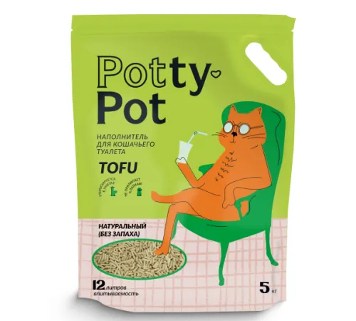 Potty-Pot Наполнитель ТОФУ Натуральный без запаха, 12л (5 кг)