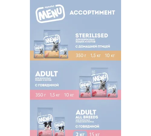 AlphaPet MENU Dog Adult (Говядина), 2 кг
