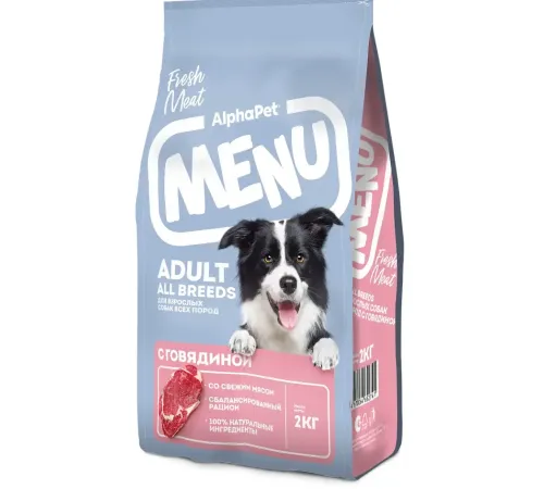 AlphaPet MENU Dog Adult (Говядина), 2 кг
