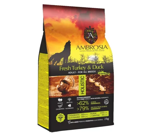 AMBROSIA Adult All Breeds (Индейка, утка), 2 кг