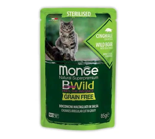Monge Пауч BWild GF Sterilised Cat (Кабан, овощи), 85 г