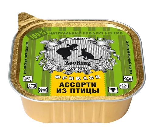 ZooRing Паштет Ассорти из птицы для кошек, 100 г х 16 шт (уп)