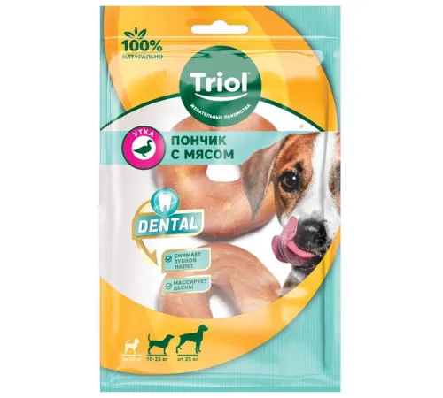 Triol Пончик жевательный DENTAL с мясом утки, 7,5 см, 70-80 г (уп 2 шт)