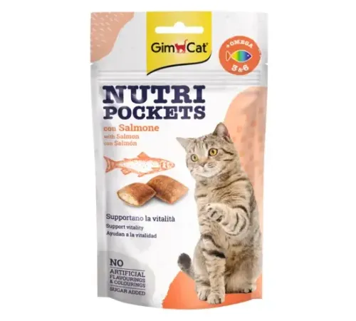 GimCat Nutri Pockets с лососем и омегой 3-6, 60 г