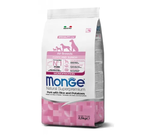 Monge Dog Speciality All Breeds Puppy & Junior (Свинина, рис, картошка), 2,5 кг