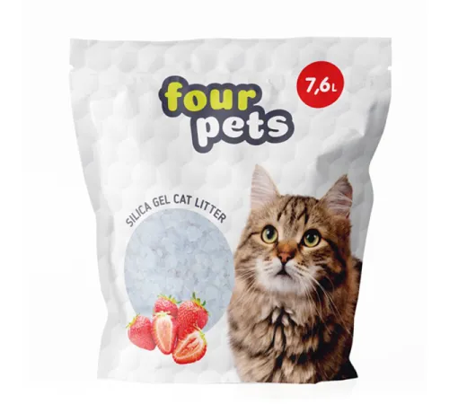 FOUR PETS силикагелевый наполнитель (клубника) 7,6 л