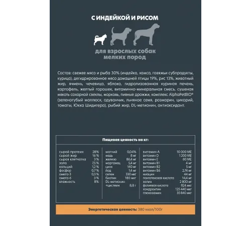 AlphaPet Superpremium Dog Mini Adult (Индейка, рис), 1,5 кг