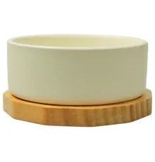 Mr.Kranch Миска керамическая Bamboo молочная на бамбуковой подставке, 470 мл