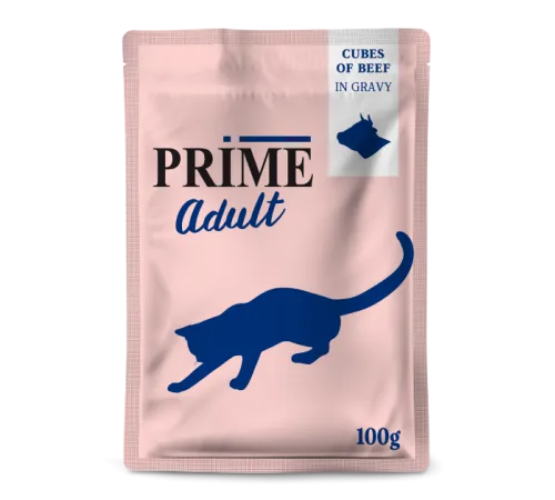 Prime Adult Пауч (Кусочки в соусе с говядиной) для кошек, 100 г
