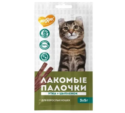Мнямс Лакомые палочки для кошек (Цыпленок, утка), 5 г, 1 шт из уп.