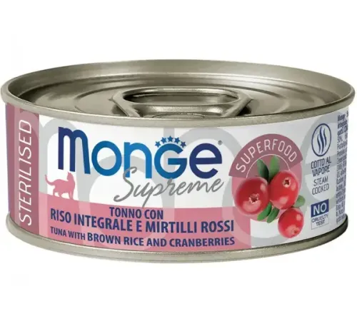 Monge Supreme Sterilised Консервы из тунца с бурым рисом и клюквой, 80 г