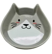 №1 Миска керамическая Мордочка кошки, серая, 180 мл