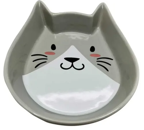 №1 Миска керамическая Мордочка кошки, серая, 180 мл
