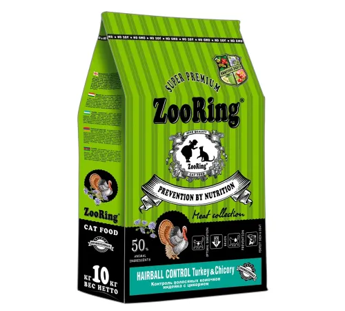 ZooRing Hairball Control Adult Cat (Индейка с цикорием), 10 кг