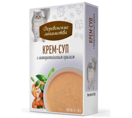 Деревенские лакомства Крем-суп с антарктическим крилем, 35 г х 4 шт (Box)
