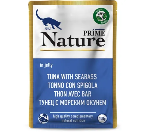 Prime Nature Паучи Тунец с морским окунем в желе для кошек, 100 г