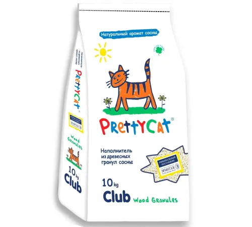 PrettyCat Наполнитель древесный Wood Granules, 10 кг