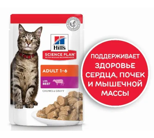 Hill's Science Plan Влажный корм для кошек для поддержания жизненной энергии и иммунитета (говядина) 85 г х 10 шт