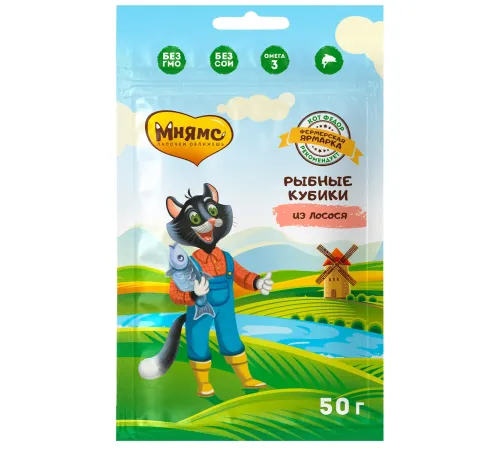 Мнямс Рыбные кубики из лосося для кошек (Фермерская Ярмарка), 50 г
