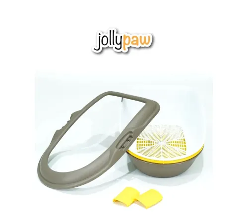 JollyPaw Туалет для кошек с бортиком и сеткой, серо-коричневый/жёлтый, 39х22х59 см