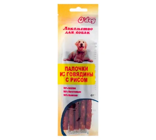 O'dog Лакомство Палочки из говядины с рисом, 45 г