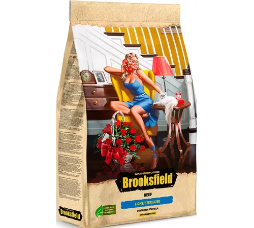 Brooksfield Low Grain Adult Cat Light/Sterilized (Говядина, рис) 400 г