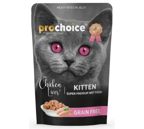 Prochoice Кусочки в желе для котят (Курица и печень), 85 г