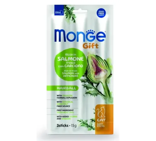 Monge Gift Hairball Мягкие палочки с лососем и артишоком, 15 г