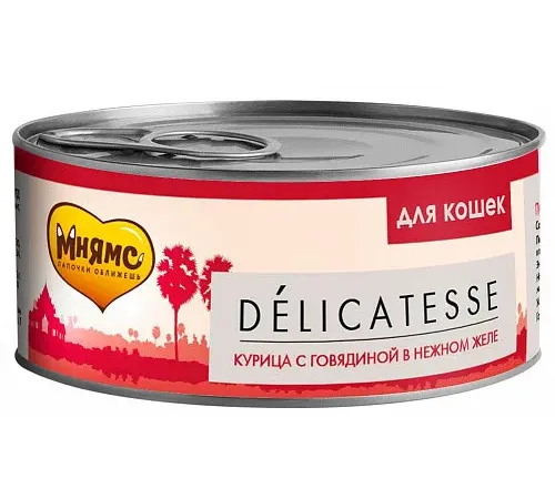 Мнямс Delicatesse Курица с говядиной в нежном желе для кошек, 70 г