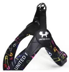 United Pets Шлейка Complete me, черный с разноцветными булавками, 1,5 х 34-42 см