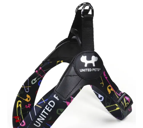 United Pets Шлейка Complete me, черный с разноцветными булавками, 1,5 х 34-42 см
