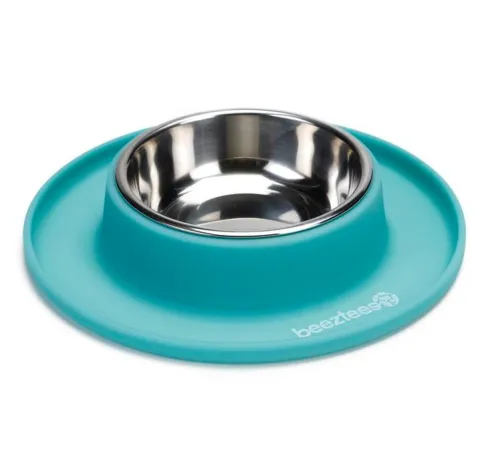 Beeztees Миска металлическая на силиконовой подставке бирюзовая, 19 × 3,5 см - 125 мл