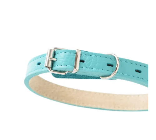 Mr.Kranch Ошейник кожаный прямой, бирюзовый, 33-40 см