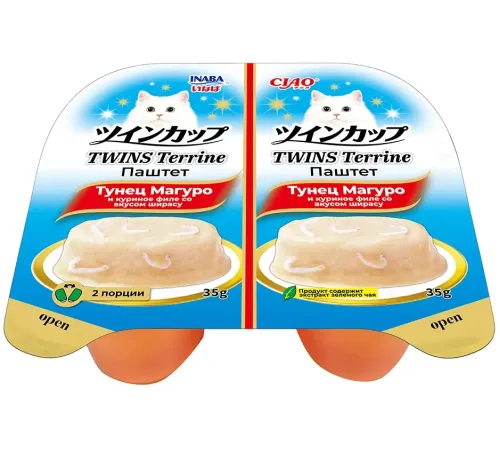 INABA CIAO TWINS Terrine Паштет Тунец Магуро и куриное филе со вкусом ширасу, 70 г