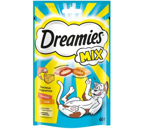 Dreamies Подушечки для кошек с лососем и сыром, 60 г
