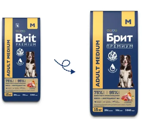 Брит Премиум Dog Adult Medium (Индейка, телятина), 1 кг