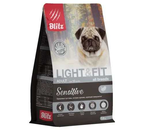 BLITZ Sensitive Adult Light & Fit (Индейка), 1,8 кг