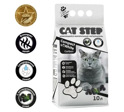 Cat Step Наполнитель белый Compact White Carbon, 10 л