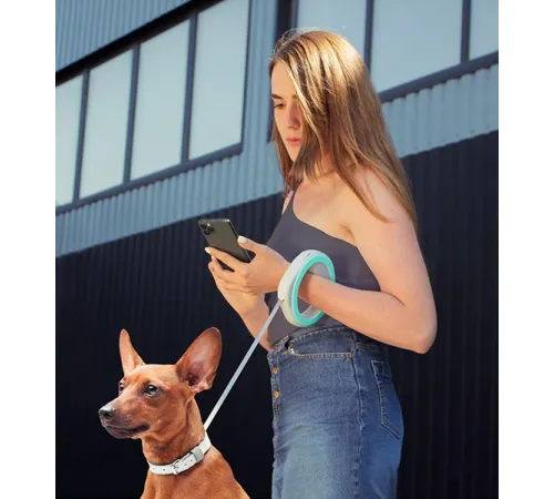 Поводок-рулетка круглая Collar WAUDOG, светло-серый/мятный XS-M