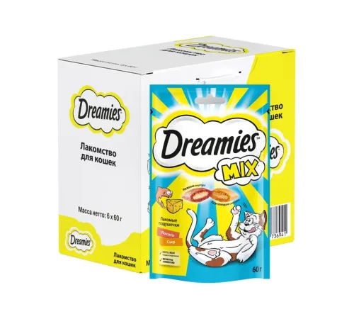 Dreamies Подушечки для кошек с лососем и сыром, 60 г