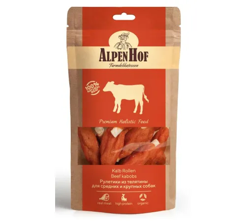 AlpenHof Рулетики из телятины для средних и крупных собак, 80 г