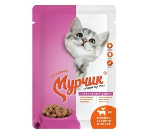 Мурчик Консервы для кошек (Мясное ассорти в соусе), 75 г х 35 шт