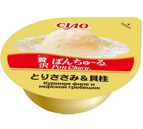INABA CIAO Pon Churu Лакомство Куриное филе и морской гребешок, 35 г х 2 шт (уп)