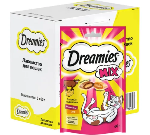 Dreamies Подушечки для кошек с говядиной и сыром, 60 г