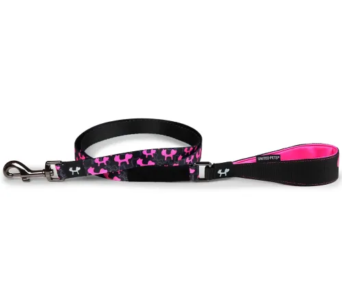 United Pets Поводок Complete me Identity, черный с розовым, 16 мм, 140 см