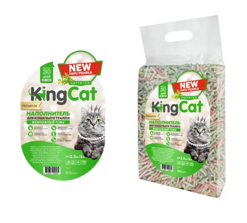 KingCat Наполнитель Жемчужный Тофу (Зеленый чай), 2,5кг/6л