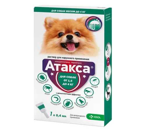 KRKA Капли АТАКСА для собак до 4 кг, 1х0,4 мл
